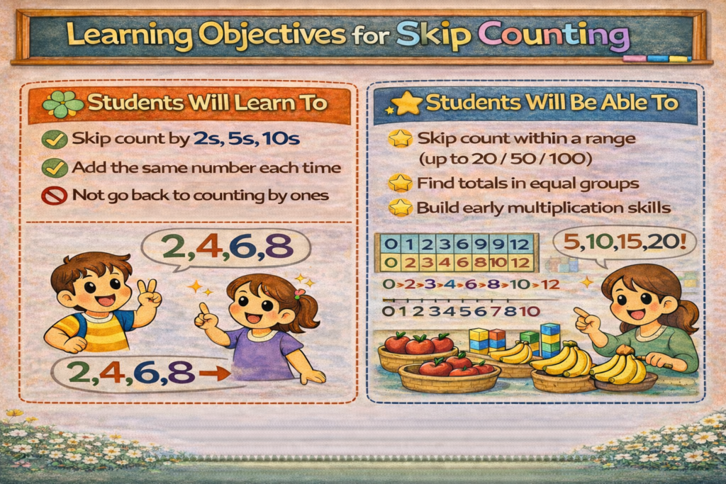 How to Write a Lesson Plan on Skip Counting for Class 1? 2 Learning Objectives for Skip Counting