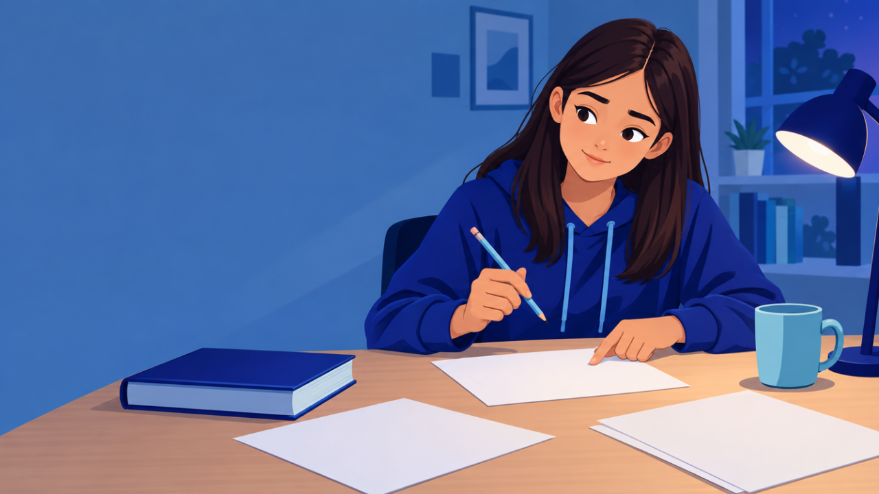 How to Solve Math Word Problems When You Don't Know Where to Start 6 A middle school student pausing over a math word problem at a desk, checking whether the equation is right