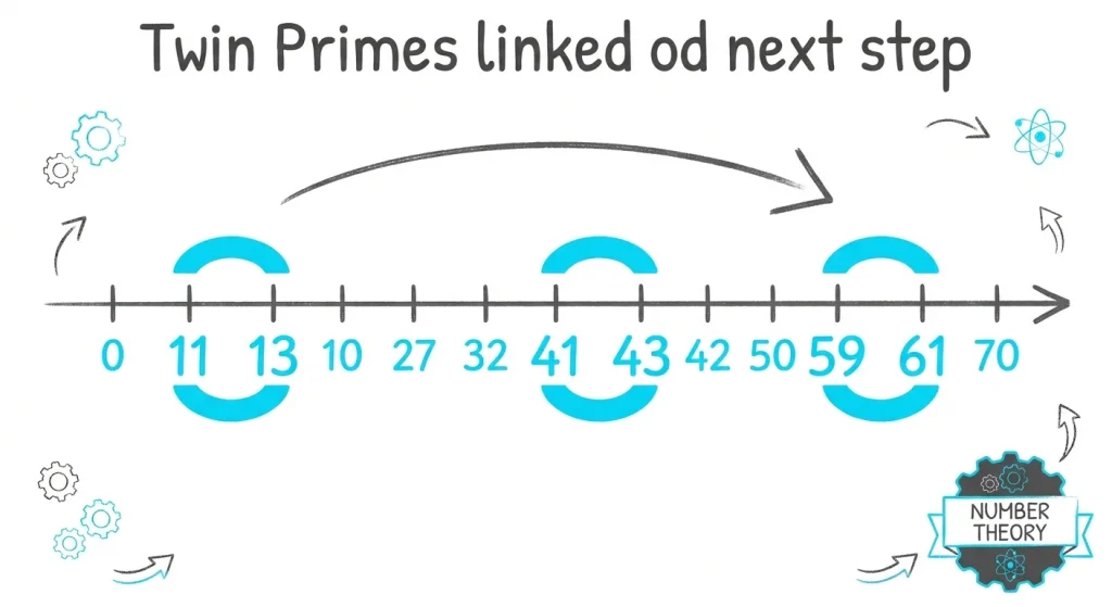 Twin prime pairs on a number line showing how prime numbers lead into Olympiad number theory